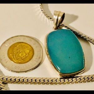 14kGP WHITE GOLD NECKLACE & 925 TURQUOISE PENDANT